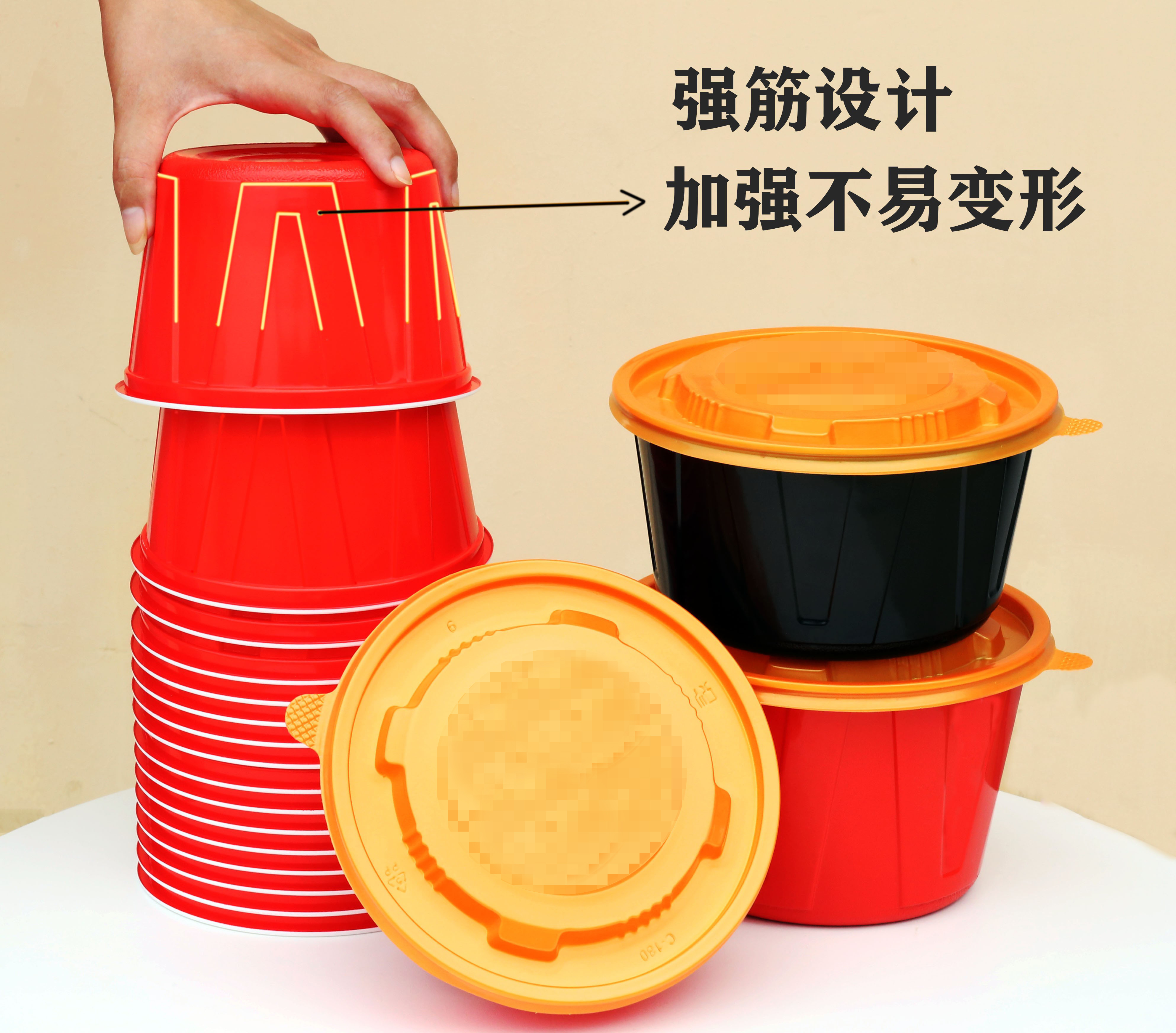 1000ml packaging box disposable plastic red round bowl spicy seal leakage takeaway food for dinner