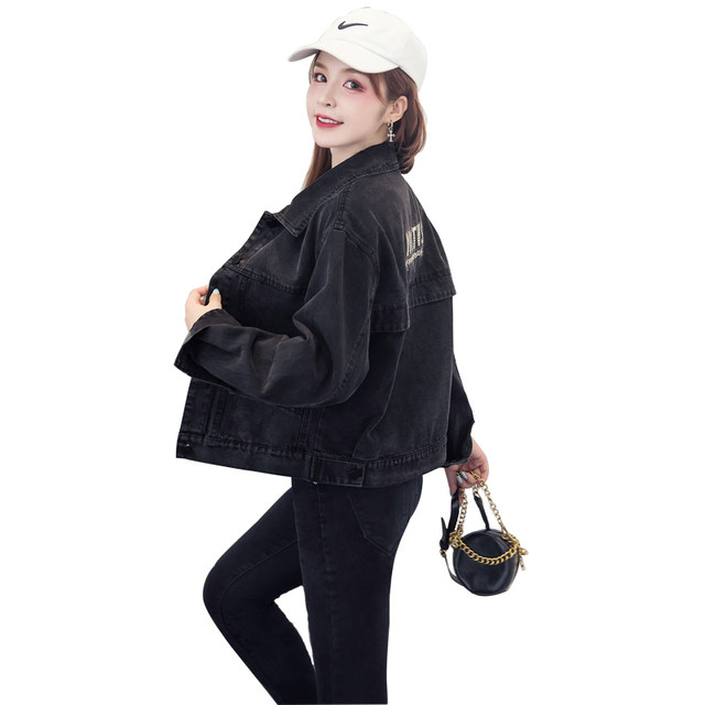 Korean style casual loose BF Harajuku style black denim short jacket for women 2022 spring and autumn new trendy slim top