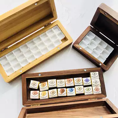 Handmade Wood watercolor split paint box walnut half block solid palette box retro travel paint box