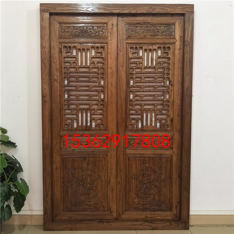 Antique flower window Chinese flower door solid wooden carvings into door classical ceiling garden door decoration and customization factory