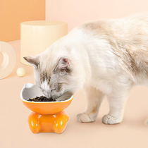 Cat squat bowl ceramic high-footed slanted cat bowl pet bowl cute high-footed bowl cat meal bowl protects cervical vertebrae petbow
