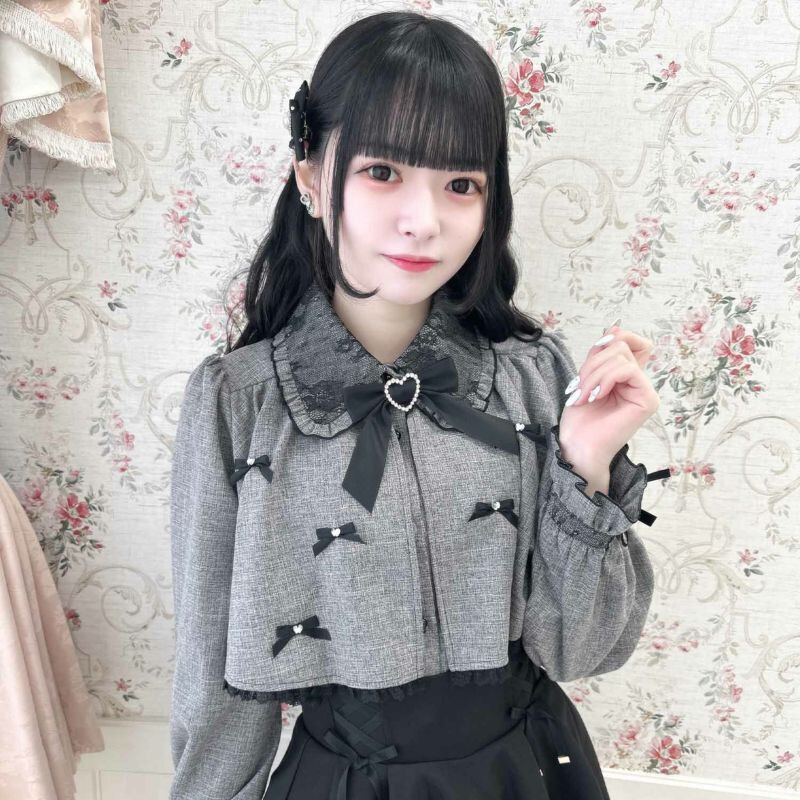Half-Sweet Japanese Style Rojita Mass-Produced Bow Cape Fake Two-Piece Lace Lapel Clear Tie Long-Sleeve Shirt for Women