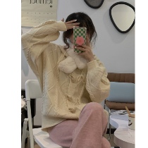 Womens Retro Horn Buckle Lazy Wool Cardigan Soft Waxy Twist Hooded Sweater