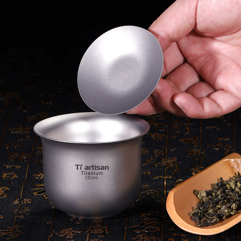 Titanium craftsman pure titanium double-layer tea bowl Tea Cup home tea maker retro cover Bowl portable outdoor travel Master Cup
