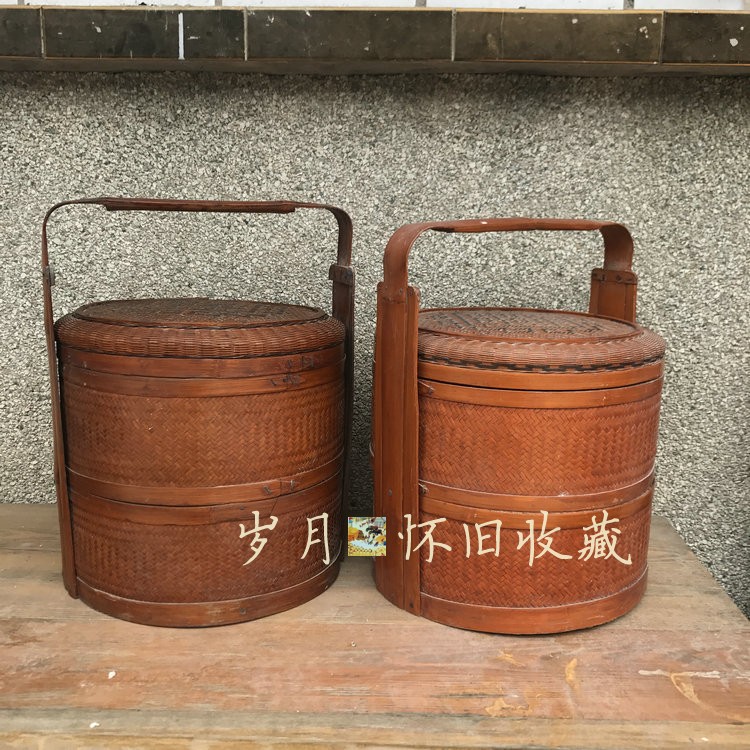 Old bamboo Tie box old bamboo chicket basket lunch box Su work old furniture antique collection folk sleeping with old objects