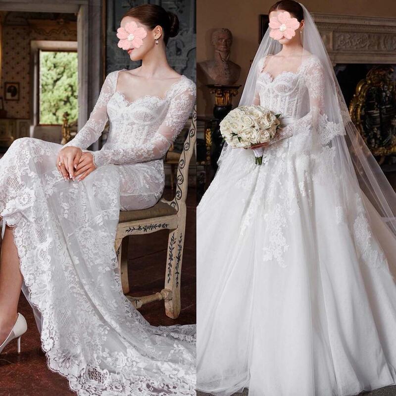 Wu Qianyu's Same Style Wedding Dress, Long-Sleeved Lace Bridal Gown, Heavy Craftsmanship, High-End Texture, French-Style Train, Exit Gown
