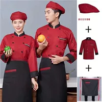 Красный лонгслив, фартук, шапка