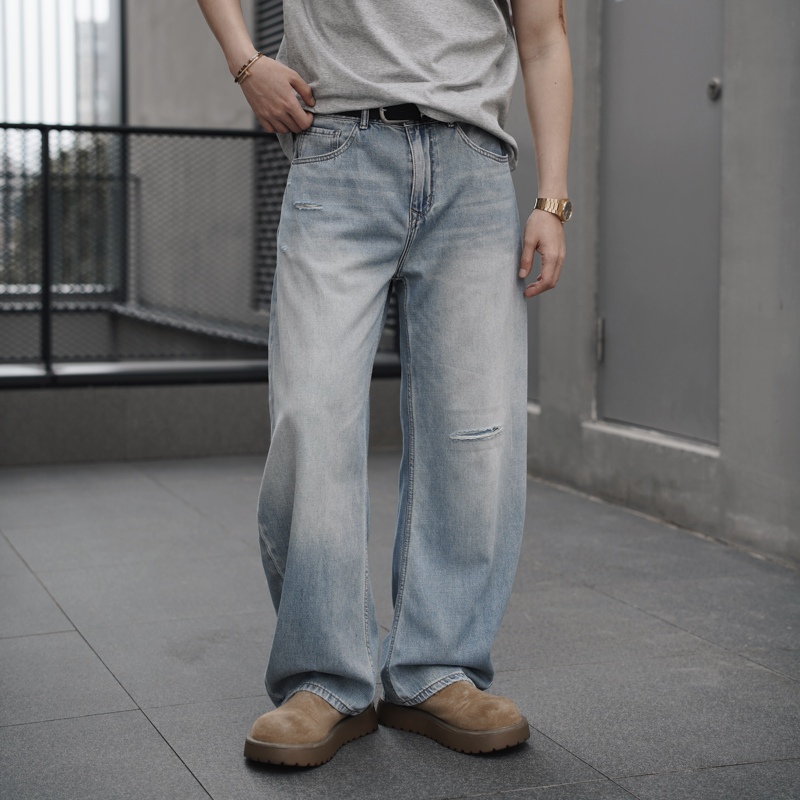 Unholism Summer [Tencel Cotton] Lightweight and Cool Casual Retro Patchwork Distressed Loose Scimitar Jeans