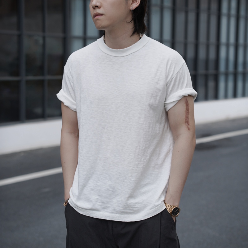 Unholism【Wrinkle on the Reverse Side T】Summer Lightweight 100% Cotton Slub Knit Reverse Process Loose and Versatile T-Shirt