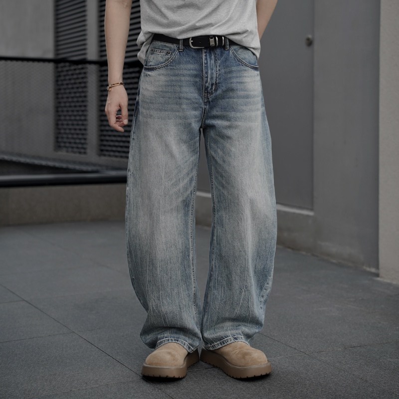 Unholism Summer Lightweight Heavy Wash Tie-Dye American-Style Loose Straight-Leg Slightly Curved Casual Loose Jeans