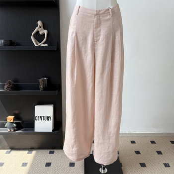 Lin shiba oxygen 100% linen summer-conditioned ສີຂາວສີບົວ casual pants drapey wide-leg cotton and linen pants