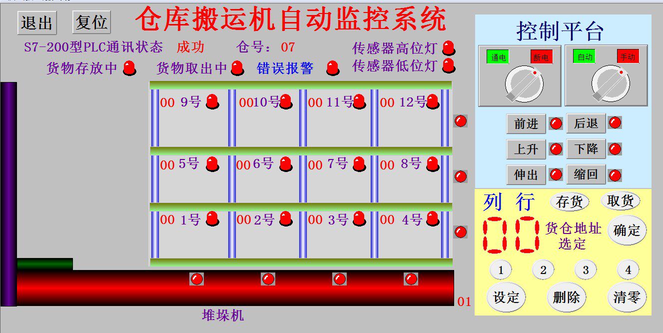 Stacker 3*4 three-story warehouse warehouse Kingview 6 53 and Siemens 200plc online program 3