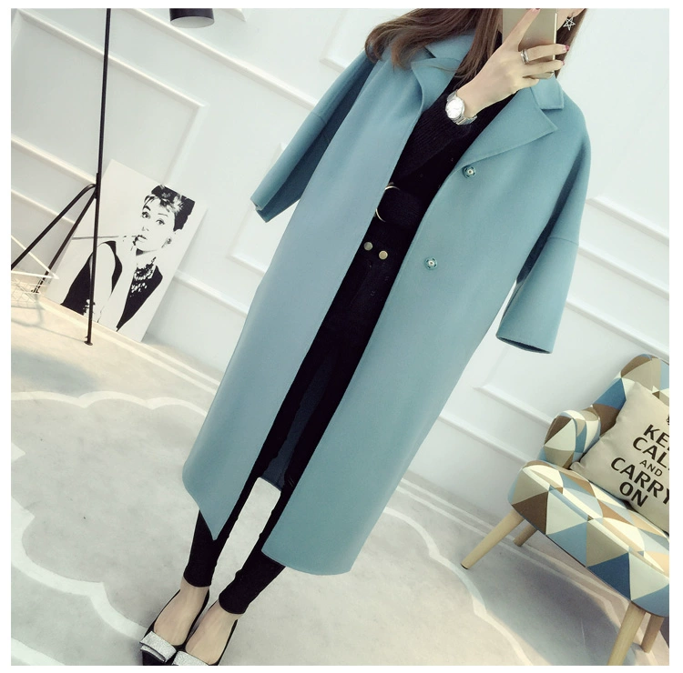 Đôi phải đối mặt với cashmere coat của phụ nữ phần dài 2017 mùa thu và mùa đông len mới áo len cao cấp tối giản lỏng mỏng