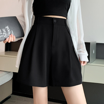High-waisted straight casual A-line wide-leg shorts summer thin ice silk chiffon three-quarter pants slim fit suit pants