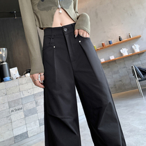 American hot girl willow nail overalls for girls in autumn casual black hiking pants high-waisted loose sports wide-leg trousers