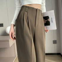Brown nine-point suit pants for women 2024 autumn new high-waisted straight slim casual narrow version harem cigarette pants
