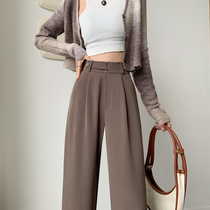 Brown suit trousers for women in autumn new high-waisted and drapey narrow wide-leg trousers versatile casual straight-leg floor-length trousers