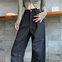 American hot girl willow nail overalls for girls in autumn high-waisted loose sports wide-leg pants casual black hiking trousers