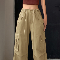 American retro wide-leg overalls for women autumn casual sports pants for small people drapey street jazz dance pants