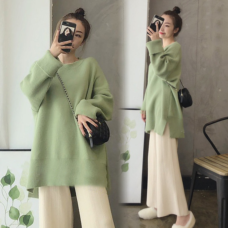 Net Red Gestational Woman Dress Autumn Winter Knitted Sweater Sweatshirt Garnter Flannel Pants Casual Loose two sets of spring and autumn damp suits