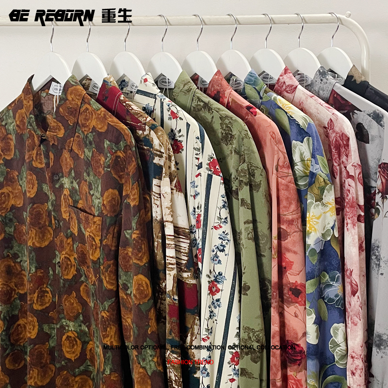 Original Vintage-Style Floral Retro Hepburn Hong Kong Style Long-Sleeved Shirt for Men and Women, Casual Trendy Versatile Loose Shirt for Autumn Original Vintage-Style Floral Retro Hepburn Hong Kong Style Long-Sleeved Shirt for Men and Women, Casual Trendy Versatile Loose Shirt for Autumn