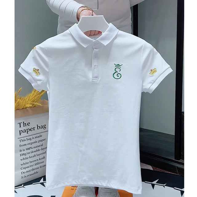 ໃຫມ່ trendy brandy POLO shirt men's short-sleeved Korean style fried street lapel men's T-shirt Internet celebrity slim fashion handsome half-sleeve