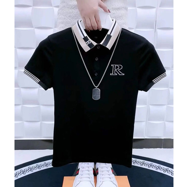 Summer letter embroidery social boy short-sleeved POLO shirt Korean style trendy internet celebrity T-shirt lapel men's half sleeves