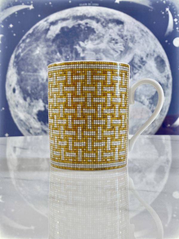 Hermes Mug, Coffee Cup, Stackable Plate, Gold and Silver Mosaic, Gift Box Included