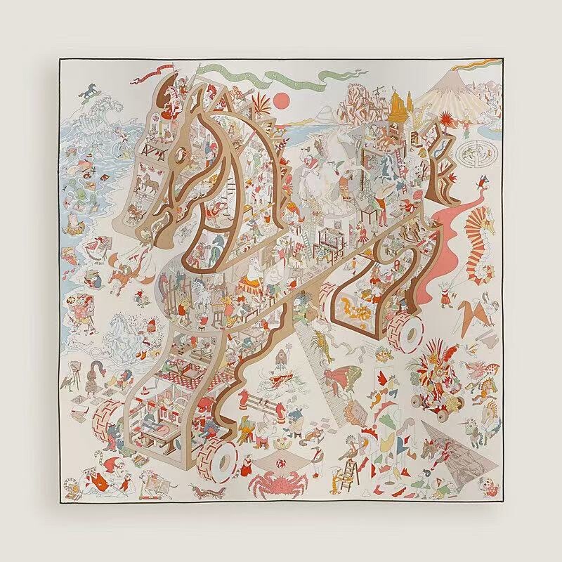 Hermes New Silk Scarf 100% Mulberry Silk Women's Shawl Original Gift with Box