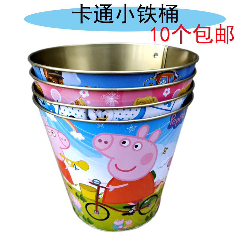 CHILDREN'S TOYS SMALL IRON BARREL CARTOON PRINTED SMALL BARREL SHEET METAL BARREL BABY OUTDOOR PLAY SAND FISHING TOY BARREL BEACH BATCH