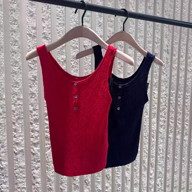 Authentic Vest 2026 Summer New Product Natural Cotton Textured French Round Neck Knitwear Mbf2Swt003