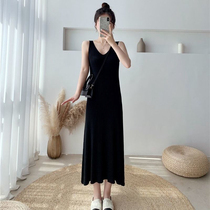 2022 Summer new Superior Sensation Ice Silk Knit Harness with dress Skirt Woman Inner Lap long sleeveless vest dress