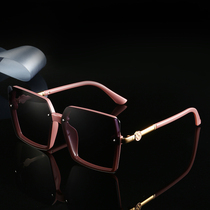 Square purple powder frame sunglasses womens fashion trend white frame polarized sunglasses Large frame large face round face thin driving mirror