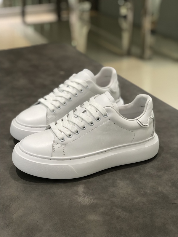 European Station Ec High-Quality European Goods Calfskin Smooth Round-Toe Lace-Up Thick-Soled Casual Shoes Comfortable Versatile White Shoes