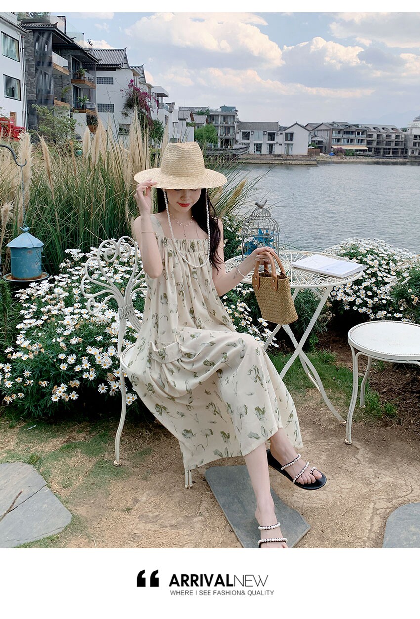 Платье для беременных 孕妇装夏装连衣裙长款雪纺碎花背带裙夏季大码田园风孕晚期吊带裙 OTHER