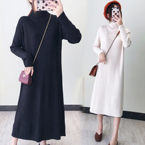 Pregnant women autumn and winter sweater dress 2020 Korean fashion loose long knitted base shirt Western style black long dress