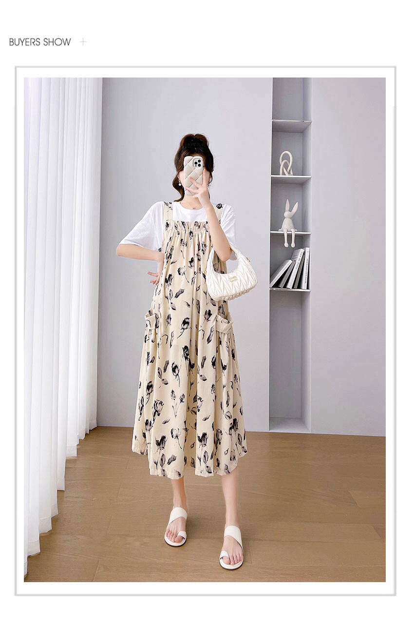 Платье для беременных 孕妇装夏装连衣裙长款雪纺碎花背带裙夏季大码田园风孕晚期吊带裙 OTHER