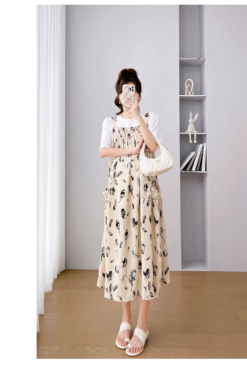 Платье для беременных 孕妇装夏装连衣裙长款雪纺碎花背带裙夏季大码田园风孕晚期吊带裙 OTHER