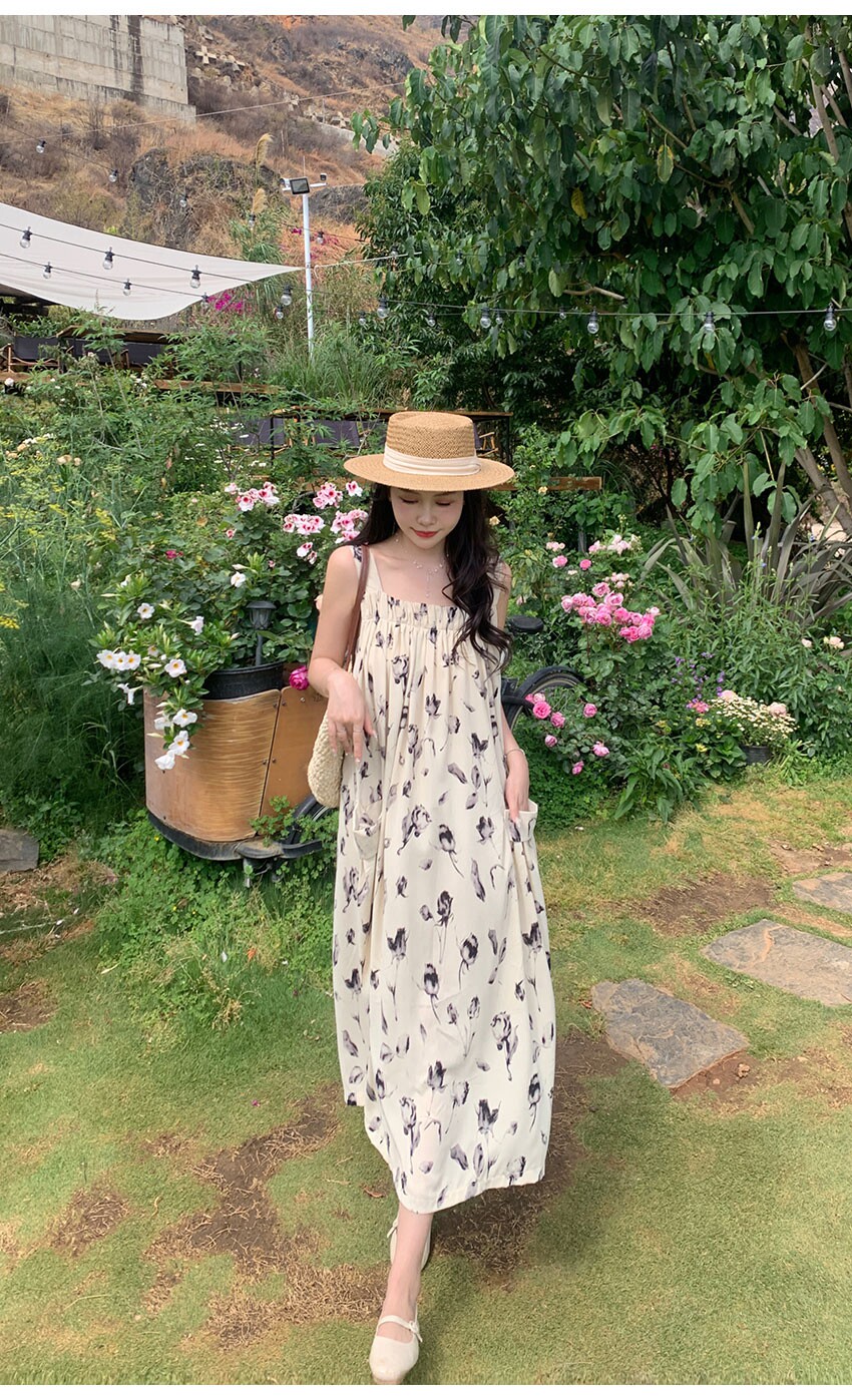 Платье для беременных 孕妇装夏装连衣裙长款雪纺碎花背带裙夏季大码田园风孕晚期吊带裙 OTHER