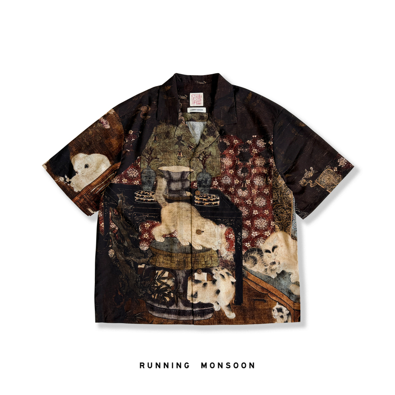 Ren Yinmu San Original Niche Men's Clothing Cuban Collar Tencel Shirt Short-Sleeved Hawaiian Floral Shirt Ren Yinmu San Original Niche Men's Clothing Cuban Collar Tencel Shirt Short-Sleeved Hawaiian Floral Shirt