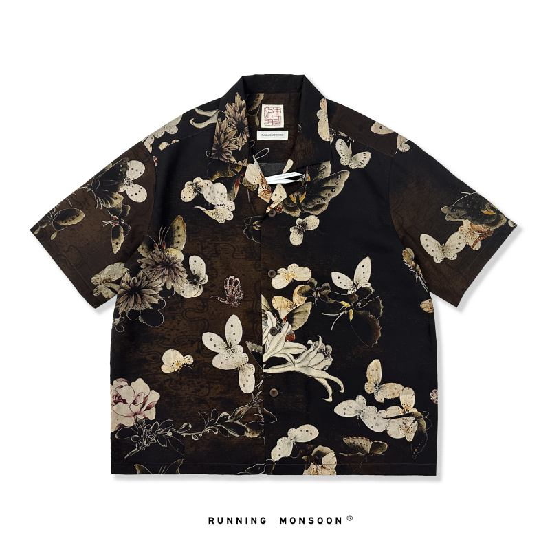 Ren Yinmu San Original Niche Men's Clothing Retro Chinese Style Printed Cuban Collar Shirt Short-Sleeved Floral Shirt Tencel Shirt Ren Yinmu San Original Niche Men's Clothing Retro Chinese Style Printed Cuban Collar Shirt Short-Sleeved Floral Shirt Tencel Shirt