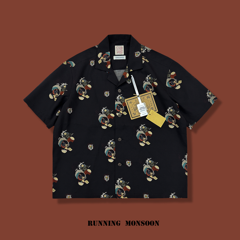 Ren Yinmu San Original Niche Men's Clothing Ukiyo-E Cuban Collar Shirt Lyocell Floral Shirt Tencel Short-Sleeve Shirt Ren Yinmu San Original Niche Men's Clothing Ukiyo-E Cuban Collar Shirt Lyocell Floral Shirt Tencel Short-Sleeve Shirt