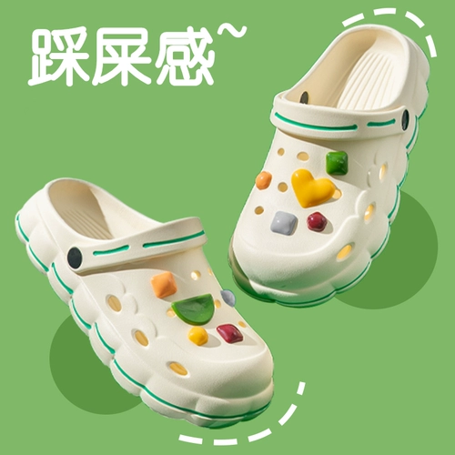 Летние мультяшные тапочки в стиле Crocs на платформе, нескользящие модные пляжные женские женские тапочки, подходят для носки на улице, закрытый носок