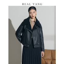 REALYANG early winter snow 2021 new lamb fur fur one-piece short motorcycle leather grass coat womens winter