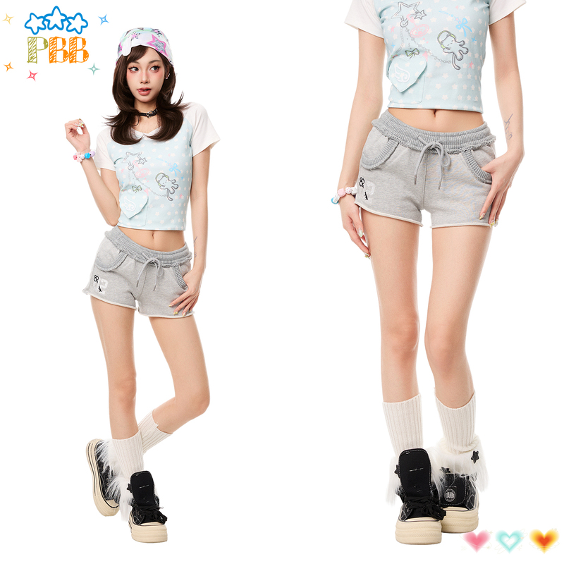 Pbb American Style Spicy Girl Heart Key Embroidery Casual Shorts for Women, Slimming Pure Cotton 2026 Summer Three-Quarter Sports Hot Pants Pbb American Style Spicy Girl Heart Key Embroidery Casual Shorts for Women, Slimming Pure Cotton 2026 Summer Three-Quarter Sports Hot Pants
