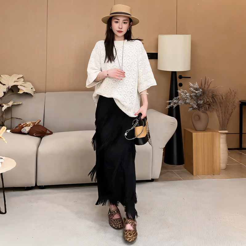 Design-Inspired Niche Tassel Skirt for Women, 2026 Summer New French-Style Elegant High-Waisted Slimming Long Skirt for Petite Figures Design-Inspired Niche Tassel Skirt for Women, 2026 Summer New French-Style Elegant High-Waisted Slimming Long Skirt for Petite Figures