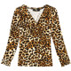 Leopard print long-sleeved T-shirt for women 2024 new spring versatile V-neck fashion polka dot Korean style large size slim-fitting top for women