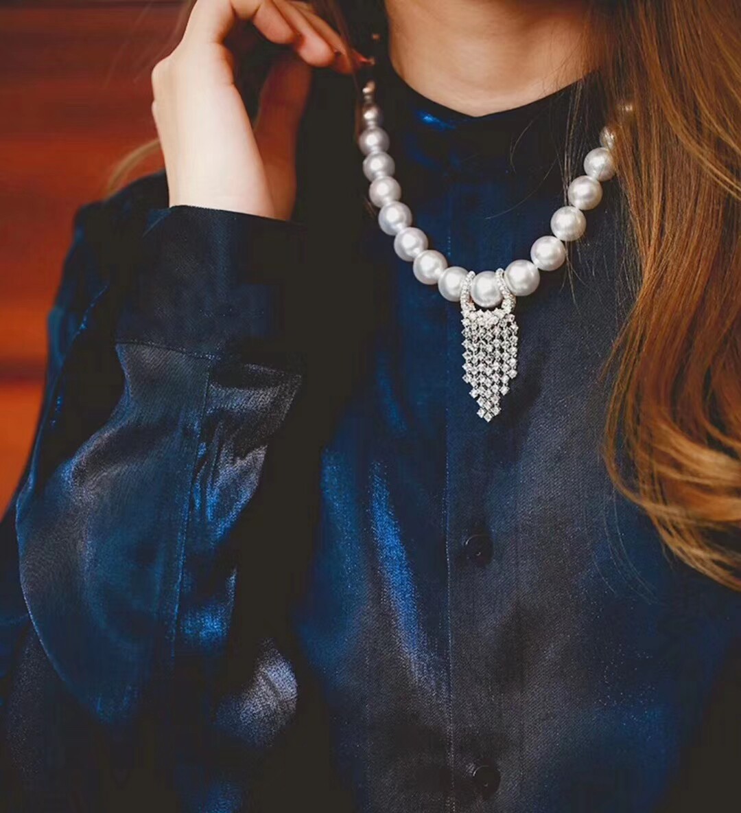 O1CN0114G7VZ1YOwZ9vEzHZ !!891893050 Silver Micro Inlaid Zircon Pearl Long Tassel Necklace Sweater Chain Accessories