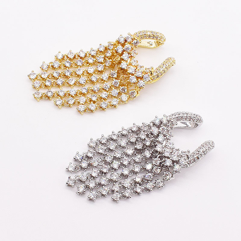 Silver Micro Inlaid Zircon Pearl Long Tassel Necklace Sweater Chain Accessories