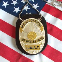 Los Angeles S W A T metal bead chain badge ornaments gold badge leather pad pendant
